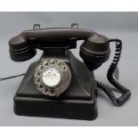 Vintage black Bakelite telephone, No to base FWR/126, 7" high