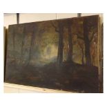 19TH CENTURY OIL ON CANVAS, Woodland glade, unsigned, mounted but unframed, 39" x 27"