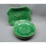 Mixed Lot: Wedgwood green leaf wares, comprising octagonal dish and six plates, largest piece approx