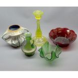 Mixed Lot: Royal Bonn double-handled vase, together with two further glass dishes, small lustre