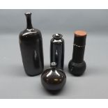 Mixed Lot: dark glazed studio ceramics comprising three vases and further jar, indistinctly