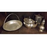 Mixed Lot: silver plated wares to include table basket, teapot and other items (qty)