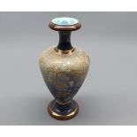 Doulton Lambeth small baluster vase decorated with floral scaled design, 7 1/2" high