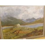 J MURRAY THOMSON, SIGNED LOWER LEFT, OIL ON CANVAS, Stags in Scottish Landscape, 17" x 23"