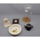Mixed Lot: clear glass dome with wooden base, together with further Royal Worcester candlestick,