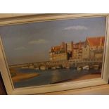 R E JORDAN, OIL ON BOARD, Blakeney harbour scene, 18" x 12", in contemporary white finish frame