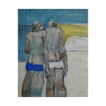 * KAY OHSTEN (1935-2003, BRITISH) "Two Bathers by the Waterside" mixed media, signed and dated