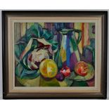 * MARGARET MELLIAR SMITH (1905-C1992, BRITISH) Still life composition of jug, fruit etc on a