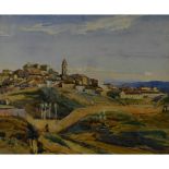 * VERONICA BURLEIGH (1909-1999, BRITISH) A continental landscape with hilltop settlement