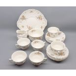 Quantity of Royal Doulton Old Leeds Spray table wares: double-handled sandwich dish, sugar basin,