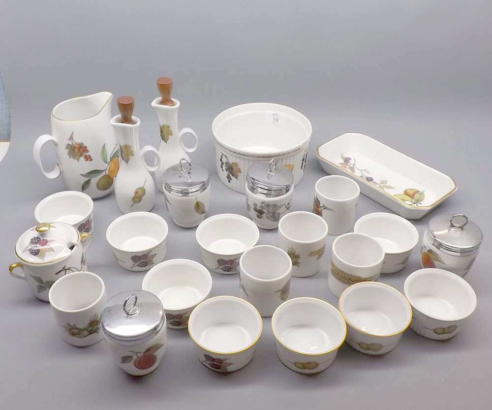 Mixed Lot: Royal Worcester Evesham pattern table wares, to include egg coddlers, serving dishes,