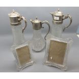 Mixed Lot: three clear glass and silver plated mounted jugs, together with two clear glass