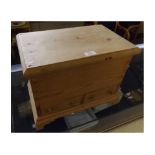 Pine miniature two drawer mule chest, 16" wide