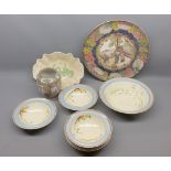 Mixed Lot: quantity of Clarice Cliff Wilkinson Ltd floral decorated bowls, a small Canton vase and a