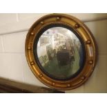 Port hole style wall mirror, in gilt finish frame, 16" diameter