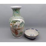 Mixed Lot: modern Oriental baluster vase and a further crackle glaze bowl, largest piece 14 1/2"