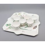 Minton floral decorated tea tray and six cups, saucers and cream jug, tray 16" wide tba