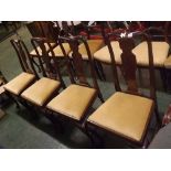 Set of six Edwardian mahogany Queen Anne style dining chairs, with cabriole legs and H-stretcher