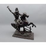 20th century bronzed finish figure of an American Indian and horse, 15" high