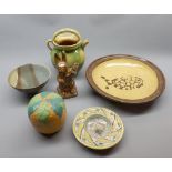 Mixed Lot: Craril Pottery circular plate, further small pottery vase, small quimper dish, a