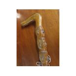Carved walking stick, marked "W Curtis Aylsham 1939-1945 The Big Three Victory", 32" long