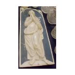 Large 19th century ceramic wall plaque of praying figure, 23" wide, unsigned (repair apparent)