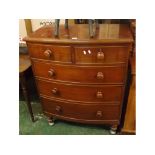 Victorian mahogany bow front five drawer chest with turned knob handles, 34" wide