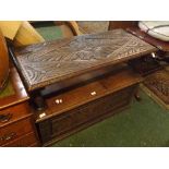 Late 19th century carved oak monks bench, 42" wide