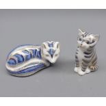 Royal Crown Derby paperweight, grey kitten, complete with gold stopper; plus one other lacking