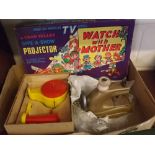 Mixed Lot: Kid-E-Phone toy gramophone, a child's sewing machine and a Chad Valley projector