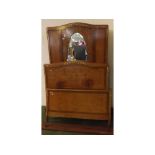 19th century Continental burr-walnut veneered wardrobe with oval mirror to door together with