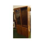 20th century walnut bookcase cabinet, with glazed top section over a cupboard base, approx 35" wide