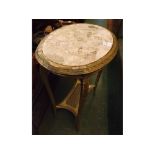 Late 19th or early 20th century oval French side table, with marble inlaid top, raised on cabriole