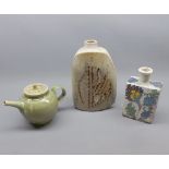 Mixed Lot: 20th century Studio pottery vase, teapot and a further Mediterranean floral decorated