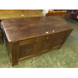 18th century and later oak coffer, with three panelled front, 50" wide