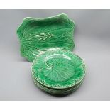 Mixed Lot: Wedgwood green leaf wares, comprising octagonal dish and six plates, largest piece approx