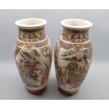 Late 19th century Japanese Vases, decorated with panels of various figures, foliage etc, 12 high