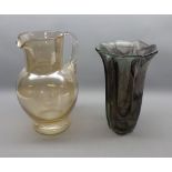 Mixed Lot: early 20th century cloud glass vase, together with a further lustre finish water jug (2)