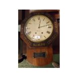 19th century drop dial wall clock in mahogany and inlaid case, the face signed Birkle Bros & Co,