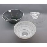Three 20th century circular Art Glass bowls, largest 11 = diameter