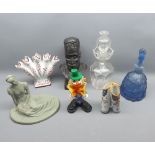 Mixed Lot: early 20th century Belgian figure of lady in flowing dress, Murano glass clown, various