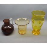 Mixed Lot: two Whitefriars amber coloured vases and a further jug, largest piece 20 high (3)