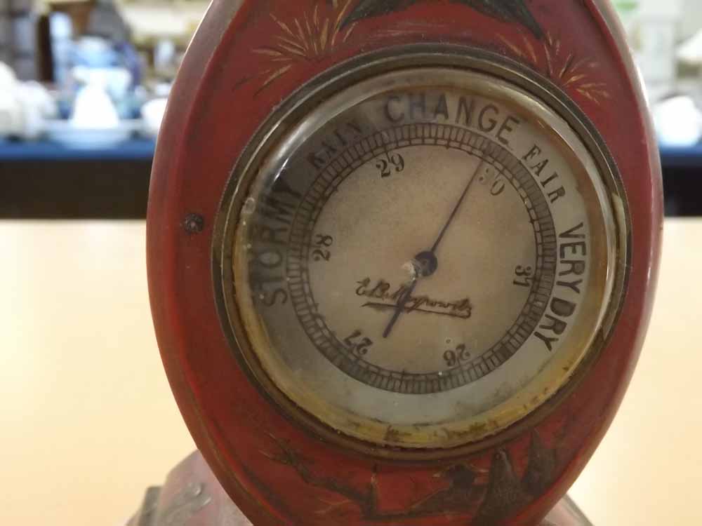 Small early 20th century aneroid barometer in red chinoiserie style case, 6 high - Image 2 of 2