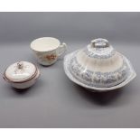 Mixed Lot: oversized moustache cup, blue and white tureen and one other (3)