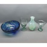 Mixed Lot: 20th century Art Glass wares, comprising a blue swirled bowl, a marbled vase and