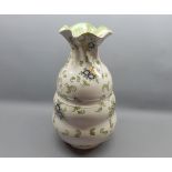 19th century Continental floral decorated vase, with frilled rim, approx 15 high