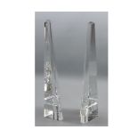 Boxed pair Baccarat clear glass obelisks, 15 high