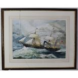 C INNES (19TH/20TH CENTURY, BRITISH) A paddle steamer in rough water watercolour, signed lower right