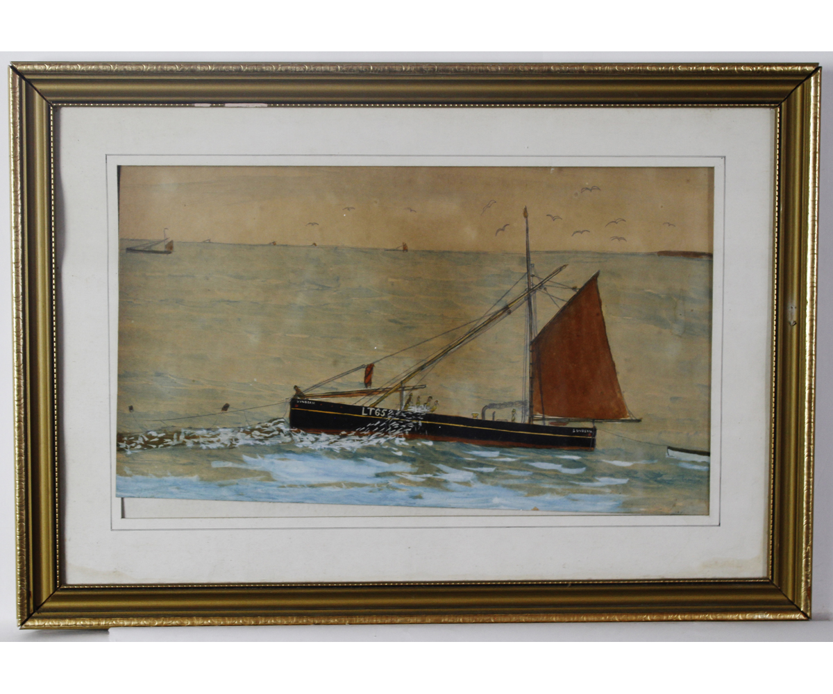 ENGLISH SCHOOL (19TH/20TH CENTURY) "Sunbeam - LT652 at Sea" watercolour 11 x 18 ins