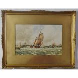 FREDERICK J ALDRIDGE (1850-1933, BRITISH) Fishing boats off a Dutch Harbour watercolour, signed